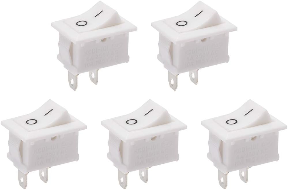 uxcell 5 Pcs SPST 2 Position On/Off 2Pin Boat Rocker Switch Toggle AC 250V/6A 125V/10A,for Boat,Household Appliances,Snap,White