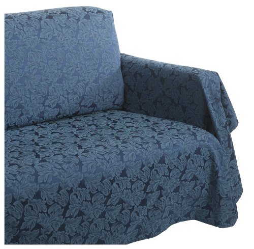 Style Master Ibiza Damask Leaf Jacquard Sofa Throw Cover, Blue