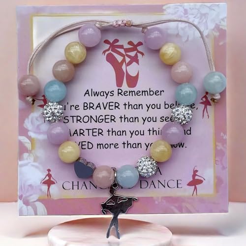 Image of DOLON Colorful Stones Handmade Crystal Ballet Charm Bracelet First Recital Stage Performance Dance Competition Encouragement Gift for Her