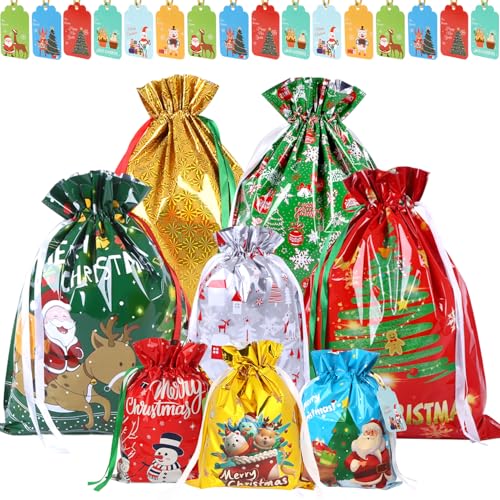 OWill 30 Piezas bolsas regalo navidad con Cordón,bolsas de navidad con 30 Etiquetas,tamaño grande, mediano y pequeño,para regalos de envoltura de Navidad OWill 30 Piezas bolsas regalo navidad con Cordón,bolsas de navidad con 30 Etiquetas,tamaño grande, mediano y pequeño,para regalos de envoltura de Navidad