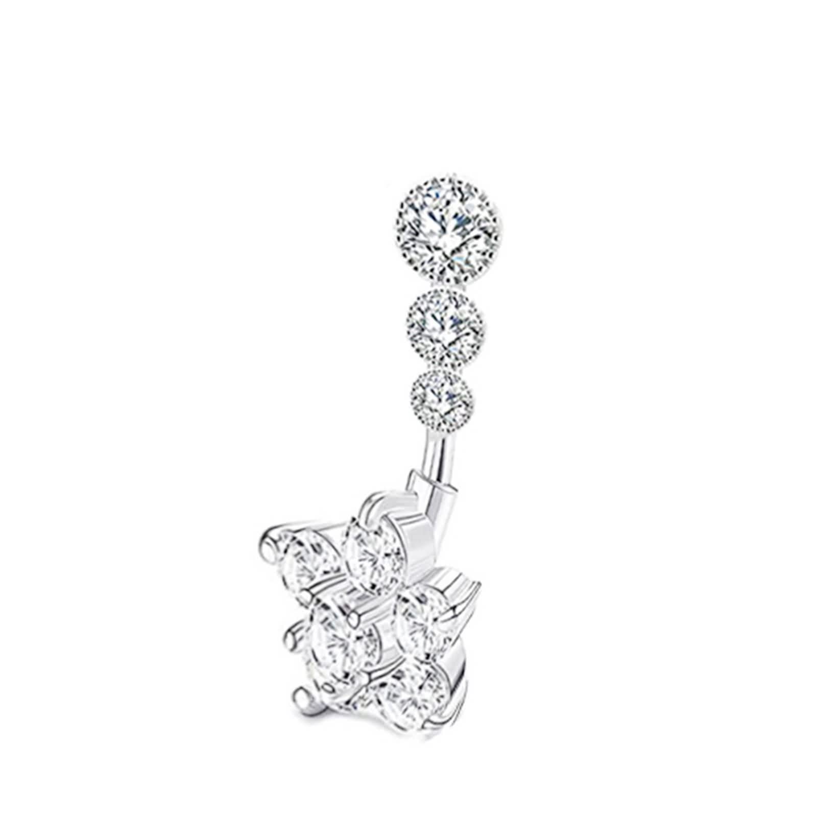 Nabelpiercing Chirurgenstahl, Bauchnabelpiercing Set 14 Gauge Schmuck Silber Herzblume und Runder Weißer Zirkonia 8 Stück