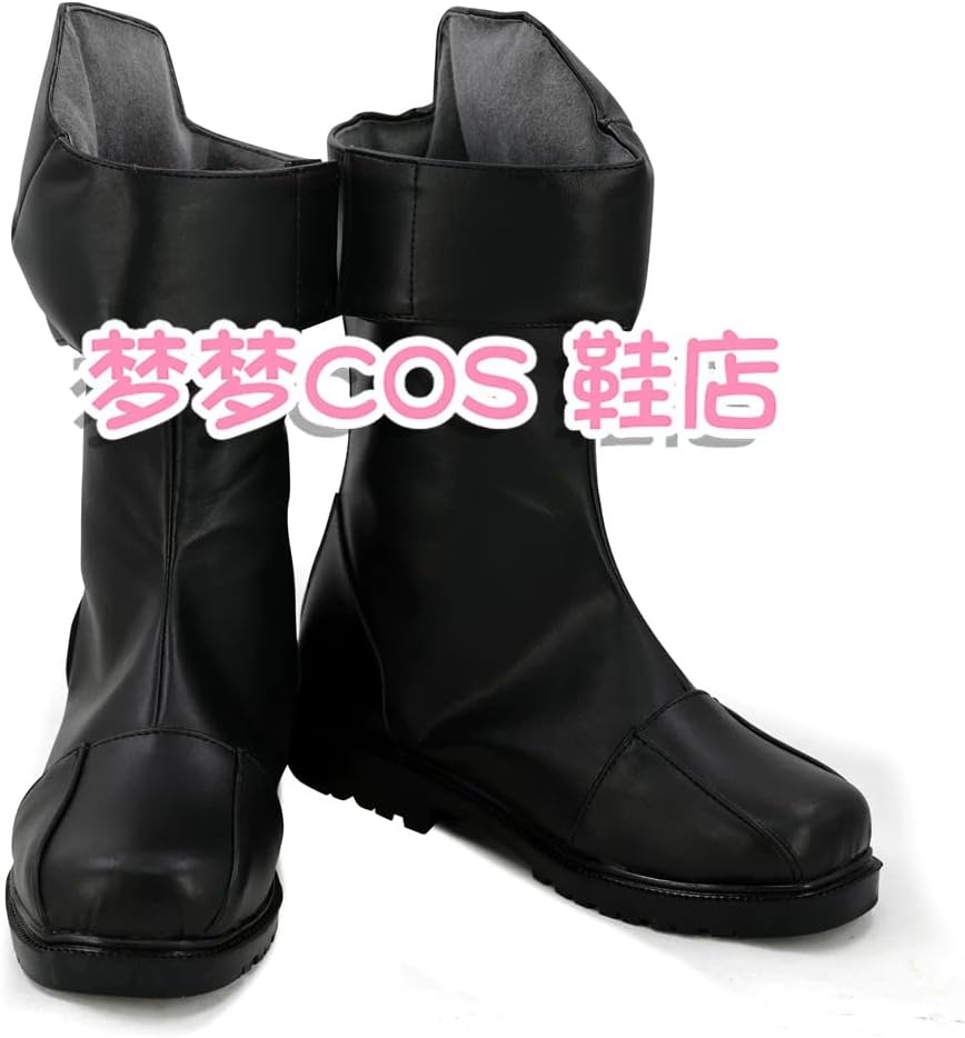 Black Mid-Calf Cosplay Boots with Cuffed Top Anime Men Women Role Play Footwear for Comic Con & Halloween