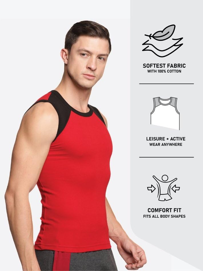 Image of Genx Men's Super Combed Cotton Gym Vest with Sports Style (Pack of 2) (Color May Vary)