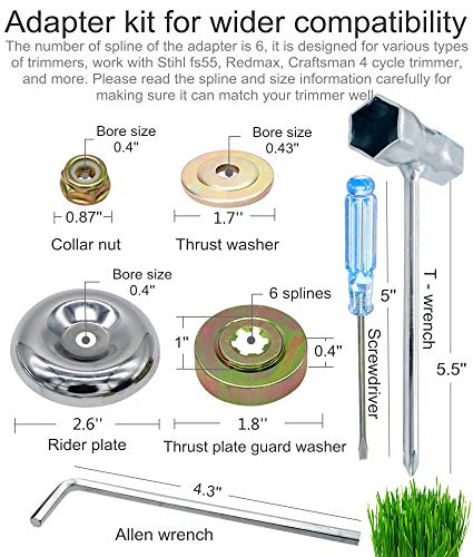 GS Alderaul Upgraded 6 in Steel Wire Brush Cutter Trimmer Head Kit, 8 Pcs Weed Eater Wire Brush kit, with Weed Eater Blade Adapter Kit, for String Trimmers, Weed Eater Head, Lawn Mower, Rust Removal