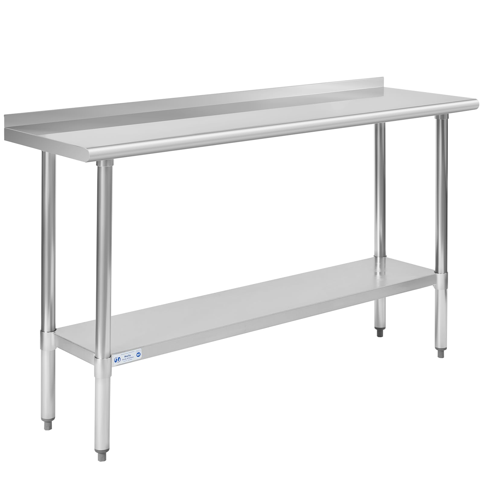 Hally Stainless Steel Table for Prep & Work 18 x 60 Inches, NSF Commercial Heavy Duty Table with Undershelf and Backsplash for Restaurant, Home and Hotel