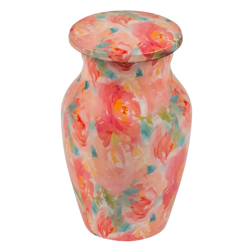 Silverlight Urns Aluminum Pink Floral Keepsake Cremation Urn, 3 Inches High