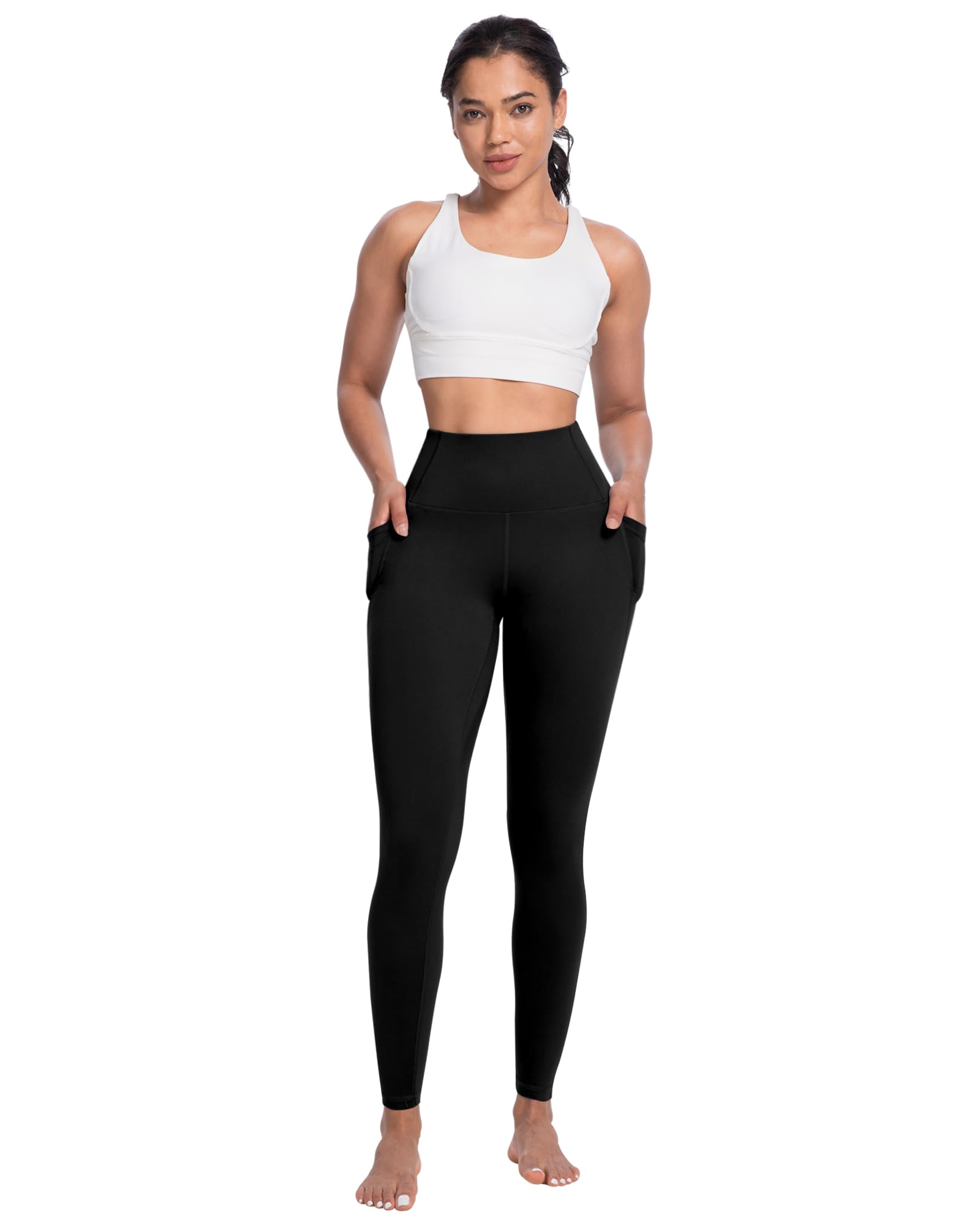 NORMOV Paquete de 4 leggings de yoga con bolsillos para mujer, pantalones de entrenamiento suaves de cintura alta con control de abdomen