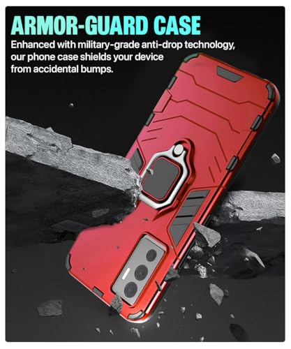 Image of WOW IMAGINE Shock Proof Back Case Mobile Cover for Vivo V23E 5G | for Vivo Y75 4G (Tough Armor | Hybrid PC + TPU | Full Protection with Ring Holder & in-Built Kickstand | Red)