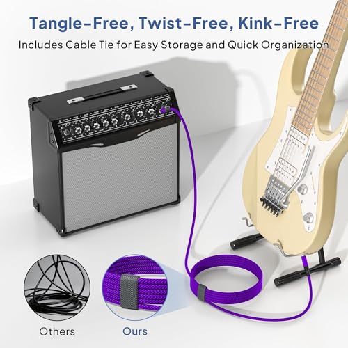 Image of Elebase 1 /4 Inch TRS Instrument Cable 10ft 2-Pack,Straight 6.35mm Male Jack Stereo Audio Interconnect Cord,6.35 mm Balanced Line for Electric Guitar,Bass,Keyboard,Mixer,Amplifier,Amp,Speaker,Equalizer