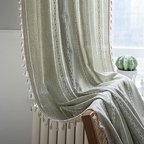 Colorbird Sage Green Boho Curtains For Bedroom 63 Inch Length, 2 Panels Farmhouse Linen Curtains Living Room Darkening Drapes, Embroidered Country Window Curtain For Dining Nursery Closet #TOP4