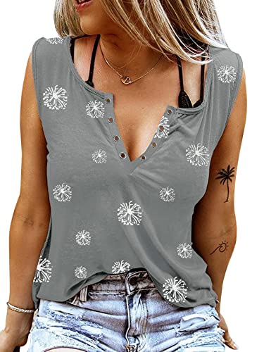 ETCYY Ärmelloses Tanktop mit V-Ausschnitt für Damen, lockere Passform, lässig, Sommer, Batik, Country-Musik-Ringloch, Blumenmuster, Blume 3, XX-Large Cover
