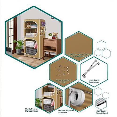 Image of COROID Digital Printed Multipurpose 6 Shelve Wardrobe,Foldable,Collapsible Fabric Wardrobe Organizer for Clothes Drawers Portable Wardrobe Clothing Space Saving Wardrobe (4-Layer, Coffee)