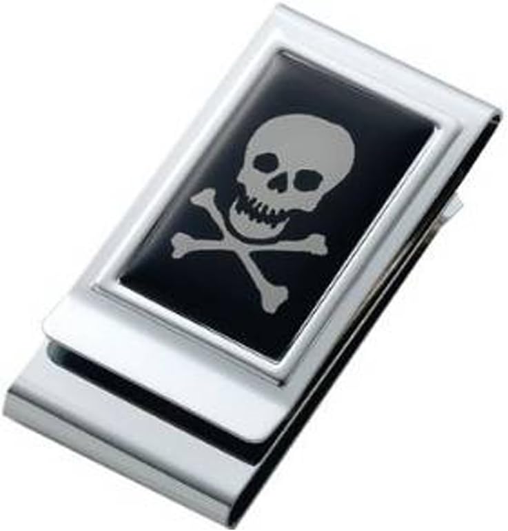 Money Clip Skull Bones Metal Chrome Plated 2 Sided