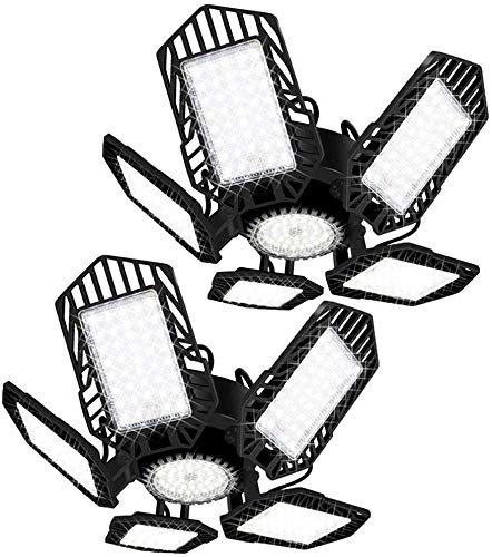 2 Pack LED Garage Lights,150W Deformable Garage Lights Ceiling LED 15000 Lumen Light Bulbs 6 LED Panels Light Fixtures Garage Lights Garage Lighting LED Lights Shop Lights for Workshop Basement Barn