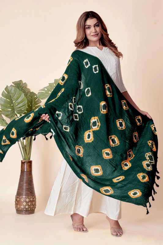 Image of Traditional Bandhani Dupatta for Women Soft Cotton Blend with Tie-Dye Print and Elegant Design for Ethnic