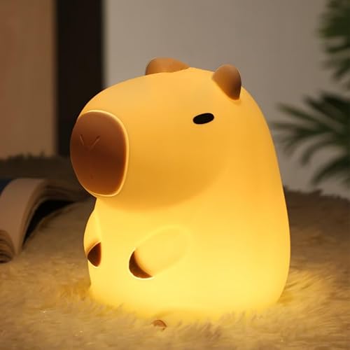 Miniatura 8 de ATSUI Bonita luz nocturna Capybara, lámpara LED blanda de animales, silicona de grado alimenticio, 2 niveles regulables, luz nocturna para lactancia