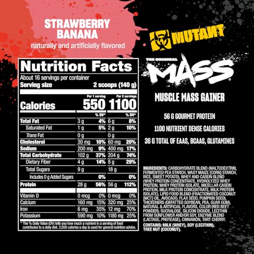 Image of Mutant Mass | Weight Mass Gainer Protein Powder - high Calorie Protein Powder for Mass gain - Strawberry Banana - 5 Pound