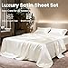 Love's cabin Full Size Satin Sheet Sets - 4 Piece Ivory Silky Sheet Set Full with Deep Pocket, Luxury Silk Feel Bed Sheets Full Bedding Set (1 Flat Sheet,1 Fitted Sheet,2 Pillow Cases)