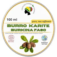 Burro di Karité del Burkina Faso(100ml), puro non raffinato, certificato Ecocert. Idrata e rigenera la pelle. Prodotto equo solidale