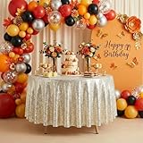 TCBESTO 50 Inch Round Champagne Sequin Tablecloth, Metallic Glitter Sparkly Table Cover for Small Cake Table or Overlay, Sequin Fabric Table Cloths for Wedding Birthday Party Decorations