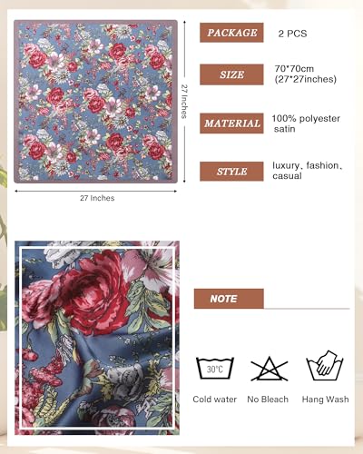 CHLINS 2 Pcs 27.5” Head Scarf for Women Satin Hair Scarf Silk Scarf Neck Scarf Square Hair Bandanas Hair Wraps2