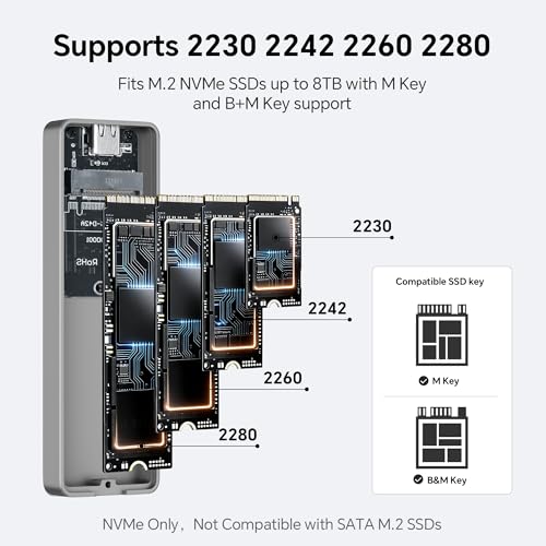 Image of HR-EB101 AC Grey M.2 NVMe SSD Enclosure, 10Gbps USB-C, 2230-2280
