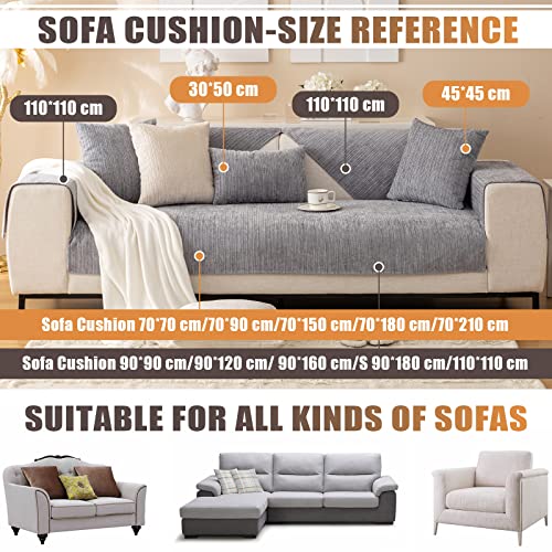 Okyuk Soft Chenille Sofa Couch Cover Non Slip Sectional Couch Cover Sofa Slipcovers Striped Weave Textured Washable Furniture Protector For Kids, Pets (Gray, 110 * 110Cm) #TOP3