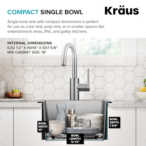 KRAUS Fairlane 15-inch Drop In/Top Mount Single Bowl 18-Gauge Stainless Steel Kitchen Bar Sink, KHT631-15 - image 8