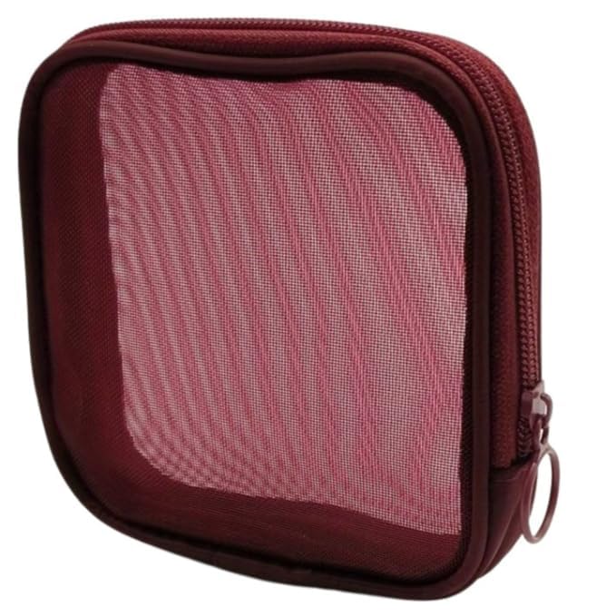 MATSON 2 Pcs Mesh Makeup Bag Set, Travel Cosmetic Pouches with Zipper and Hanging Strap, Breathable Mesh Toiletry Organiser (Wine Red)-image-2