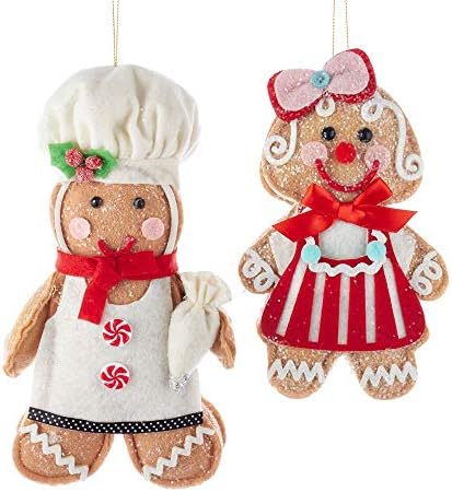 Gingerbread Boy and Girl Rosy Red 8 inch Fabric Christmas Ornaments Set of 2