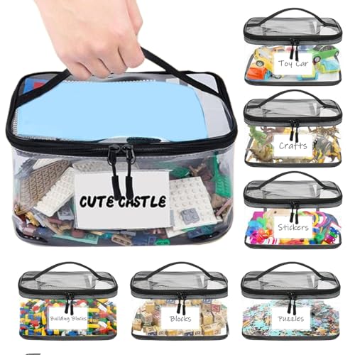 Bolsas de almacenamiento para juguetes, 6 unidades, maletín de transporte transparente portátil, fundas impermeables con cierre de cremallera, para casa, dormitorio, sala de juegos, aula, juego de