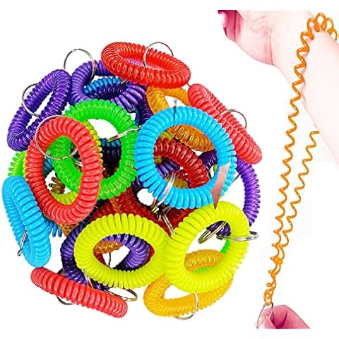 JKberelli 40PCS Wrist Coil,Multicolor Plastic Stretchable Spiral Bracelet,Wrist Band Key Ring Key Chain Wrist Keychain for Office,Shopping Mall,Workshop,Gym,Sauna, Outdoor Sport Cover