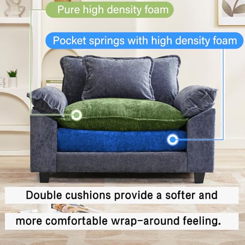 Image of Oprisen Modular Sectional Sofa, Comfy Cloud Couch Sectional Sofa, Chenille Sofa Sleeper Deep Seat Sofa with Throw Pillows for Living Room (Blue, 53 inch- Single Seat)