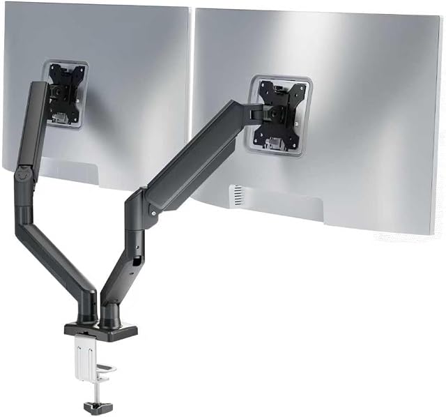 Double Moniteur Arms Mount pour écrans d'ordinateur 17"-32" Deux Moniteurs Armes se tiennent chaque hauteur réglable ressort à gaz tient jusqu'à 4.4 à 19.8lbs,Vesa 75x75/100x100mm, Parfait pour le bureau