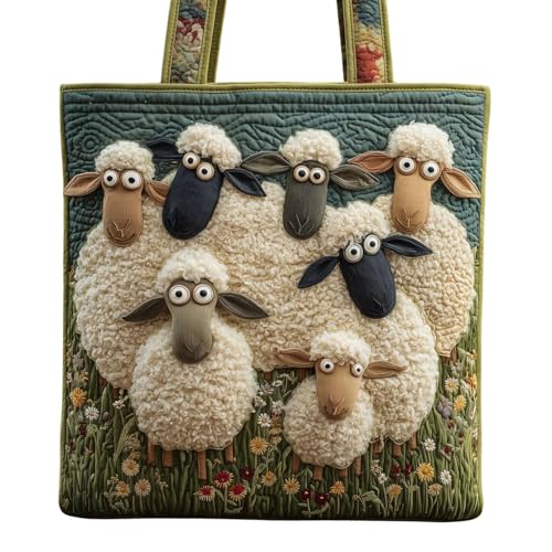 Quilted Tote Bag 3D Sheep Vintage Hobo Eye-Catching
