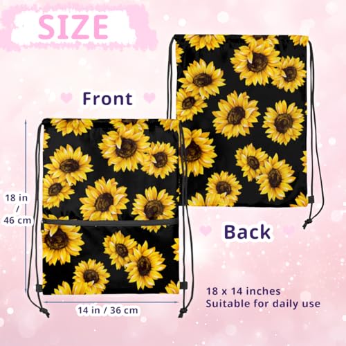 Floral Sunflower Pattern Drawstring Bag Drawstring Backpack Waterproof Smooth Sport Draw String Back Bag Gym Camping Beach Bag for Men Women2