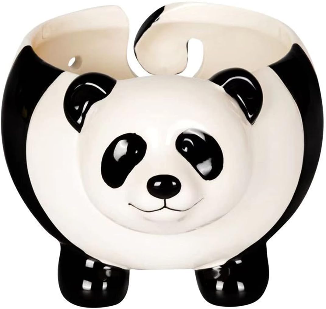 Mokylor Panda Shape Yarn Bowl, Knitting Wool Storage Basket Round with Holes, Ceramic Glossy Surface Exquisite Texture Keep Clean Knitting Bowl for Crochet Wool Balls(#1)