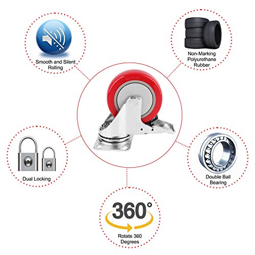 4" Swivel Plate Caster Wheels, Pritek Heavy Duty Metal Caster Wheels Lock The Top Plate And The Wheels Replacement For Industrial Trailer Or Large Home Furniture (Bearing 300Lbs Each, Set Of 4) #TOP1