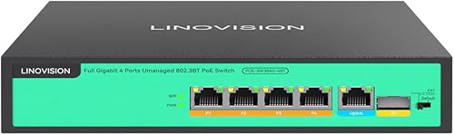 LINOVISION Interruptor Full Gigabit PoE++ de 4 puertos, alimentación incorporada de 96 W, todos los 4 puertos admiten BT 90W, potencia suficiente