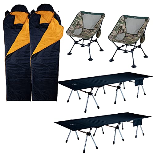 Iclimb 2 Anti-Sinking Folding Chair And 2 Super Easy Assemble Cot Two Heights And 2 3M Thinsulate Insulation Warm Sleeping Bag Bundle, Ultralight Compact For Two Person Backpacking Camping #TOP8