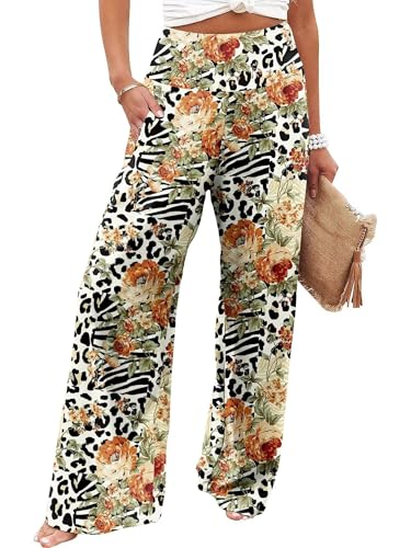 JZC Women's Palazzo Lounge Pants Casual Wide Leg Pants High Waist Flowy Toursers with Pockets