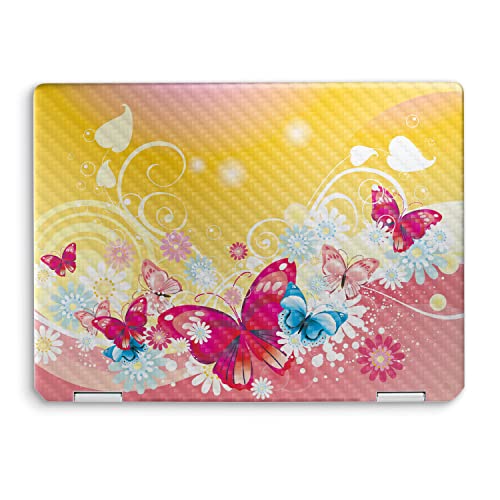 Image of MightySkins Carbon Fiber Skin Compatible with HP Spectre x360 14 inch (2022) Full Wrap Kit - Floral Butterfly | Protective, Durable Textured Carbon Fiber Finish | Easy to Apply | Made in The USA
