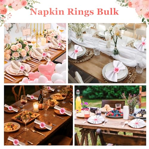 APTWOW Spring Flower Napkin Rings Set of 12 - Pink Floral Napkin Holder, Easter Napkin Rings for Wedding Birthday Party Banquet Spring Table Decor