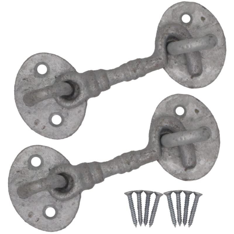 EAI Cabin Hook and Eye Latch - 75mm/3 Inch Galvanised Gate & Door Catch & Fixings for Wooden Gates, Doors & Sheds - 2 Pack