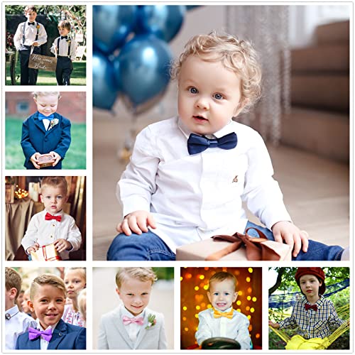 Awaytr Boys Child Kids Bow Ties - Adjustable Pre Tied Solid Color Wedding Party Bowties (Dark Navy Blue) #TOP3
