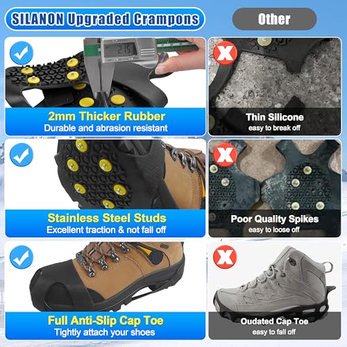 Ice Snow Cleats for Shoes Boots,Walk Traction Cleats Rubber Crampons Anti Slip 10-Stud Winter Ice Cleat Slip-on Stretch Footwear for Women Men Kids by SILANON - Image 7