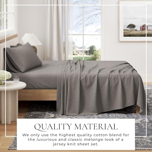 Image of Great Bay Home Cotton Jersey Knit Full Sheet Set - Ultra-Soft, Stretchy, Heathered Melange Bed Sheets - Cozy, Soft T-Shirt Sheet & Pillowcase Set (Heathered Mid Grey)