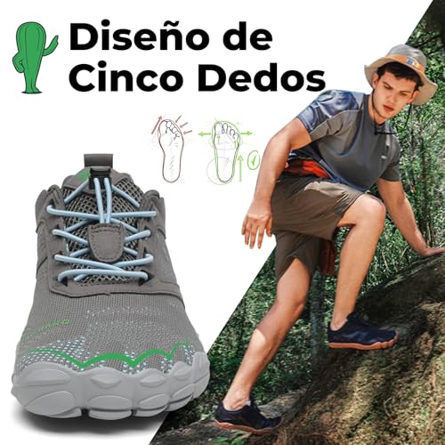 Miniatura 3 de Saguaro Mujer Hombre Zapatillas Barefoot Minimalista Respirable Calzado Minimalista Zapatillas De Trail Running Gris Francés,Gr.38