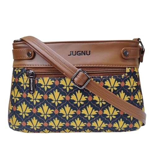 Image of JUGNU Sling Bag for Women, Jute Fabric, Crossbody Style, Slim Design, Multicolour, Medium Size, Lightweight, Adjustable Strap, Zipper Closure, 5 Pockets