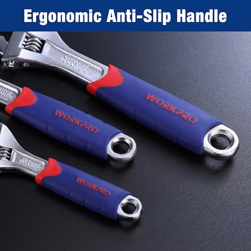 WORKPRO 3-piece Adjustable Wrench Set CR-V with Rubberized Anti-Slip Grips 10-inch, 8-inch, 6-inch by WORKPRO - Image 4